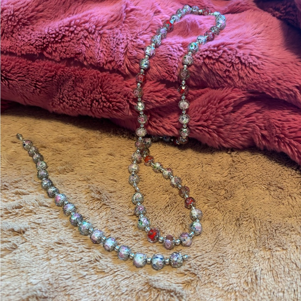 Elegant Silver Beaded Necklace and matching bracelet